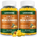 2 Pack Vegan 100MG Iron Supplement Gummies for Women & Men - con vitamina C, A, B per adulti e bambini - Supporto energetico per la carenza di ferro, Anemia - Sapore ananas (120 Ct)