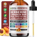 Integratore di Berberina, cardo del latte, cannella di Ceylon, acido lipoico alfa, gocce liquide di supplemento di NAC - Vegan, assorbimento di 4X rispetto alle capsule - Berberina per il supporto del fegato e benessere olistico (Peach, 60mL)