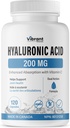 Integratore acido ialuronico 200 mg - 120 capsule, con vitamina C 100mg, Joint & Skin Health, Fermentazione non OGM, Gluten Free, Terze Parti testate, Formula biodisponibile