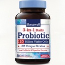 Bonawell Probiotics 120 miliardi di CFU 32 Strains con prebiotici, enzimi digestivi per la salute del fegato, 3-in-1 Probiotico quotidiano, Shelf-Stable, Rilascio ritardato, 30 Caps Veggie