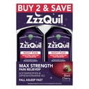 ZzzQuil Liquido Max Resistenza Dolore, Nighttime Sleep Aid Liquid, Acetaminophen 1000mg, Diphenhydramine 50mg HCI, Non-Habit Forming, Black Cherry Flavored, 2 Pack, 24 FL OZ