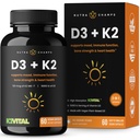 NutraChamps D3 con K2 MK7 Supplemento per la salute di cuore e ossa | Vitamina D & K Complex | 5000 IU di vitamina D 3 & 100 mcg di vitamina K 2 MK-7 | 60 capsule di vitamina K2 D3