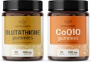 HERBAMAMAMA Glutathione e CoQ10 Kit - Bundle di 500 mg L-Glutathione ridotto e 200 mg CoQ10 Gummies - Vegan, Non OGM, Gelatin-Free - 2 Pack