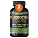 Quercetina con vitamina C e zinco - Quercetina ortica - Quercetina 500mg - Quercetina con Bromelain - Zinc Quercetin + Vitamina D3 - 120 Caps Veggie - (Non OGM, Senza Glutine, Vegan) - 2 mesi di alimentazione