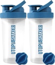 Utopia Home Protein Shaker Bottiglia - (Pacchetto di 2) 28 once Shaker bottiglie per miscele proteiche - Fitness Sports Classic Protein Mixer Shaker Bottiglia (Clear/Navy)