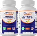 Vitamatic 2 Pack Islandese Cod Liver Oil Capsule 1250mg 120 Softgels (Lemon Flavor) - promuove la salute cardiovascolare