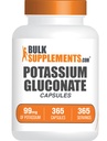 BulkSupplements.com Capsule di Gluconato di potassio - Supplemento di Gluconato di potassio, Gluconato di potassio 99mg, Supplemento di potassio - Gluten Free, 1 Capsule per porzione, 365 Capsule (Pack of 1)