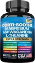 Corti-Soothe Cortisol Supplemento,Magnesium Glycinate 200mg L-teanina 150mg Ashwagandha 150mg Phosphatidylserine Cortisol Manager Lions Mane Ginkgo Biloba Bacopa Monnieri Valerian Root(60 Caps)