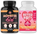 Angry Supplements Women's Workout Bundle: Monster Girl N.O Nitric Oxide Booster 60ct + Creatine Complex Tablets 90ct 2 bottiglie Totale