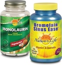 La vita della natura Monolaurin & Bromelain Sinus Ease Bundle | Funzione immunitaria sana & supporto respiratorio | 90ct, 100ct