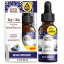 GuruNanda Olio di semi neri, Nigella Sativa a freddo - Ricco di vitamina D3 5000 unità, K2 & E, Alto Thymoquinone | Antiossidante potente per il supporto immunitario, Non-GMO, 2 Fl.oz