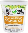 Vet Worthy Salmon olio pelle e cappotto Soft Chews per cani - Supplemento al cane per sostenere la pelle sana e bella cappotto - Fish Oil Supplement con omega 3 acidi grassi - Salmon Flavor - 30 Chews morbidi