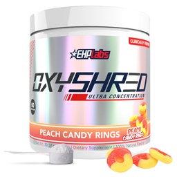EHP Labs OxyShred Pre Workout Powder - Polvere pre-allenamento con L Glutamina & Acetyl L Carnitina, Energy Boost Drink - Anelli di Candy Peach, 60 Servings