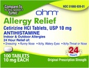 Ohm Cetirizine 10 mg Tablet - All Day Allergy Relief - 100 Count - Anti-Histamine per Febbre di fieno, Polline, Occhi di prurito secco - Rilievo efficace da Allergie diurno