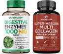 Intero benessere enzimi digestivi 1000MG Plus Prebiotics & Probiotics Supplement + Super-Absorb Multi Collagen Pills (Tipo I II III V X) Erbe organiche e bioperine Bundle