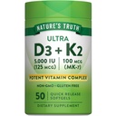 Vitamina K2 MK7 Complex | 100 mcg | 50 Softgels | con D3 | Non OGM & Gluten Integratore Libero