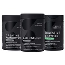 Ricerca sportiva L-Glutamina (100 Serve), Creatina Monoidrato (60 Serve) e Enzimi Digestivi con Probiotici & Ginger (90 Serve) - Tutto non OGM verificato, Vegan & Gluten Free