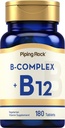 Piping Rock Vitamina B Complex | 180 compresse | con B12 | Vegetariano, Non OGM, Soia