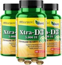 America Medic & Science Xtra D3 Vitamina D 5000 IU (125 mcg)Cholecalciferol Supplemento per gli uomini e le donne(180Easy to Swallow Softgels) 3pack|Best for Bone,Heart Health, Supporto del sistema immunitario, Funzione polmonare