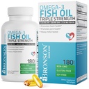 Bronson Omega 3 Fish Oil Triple Strength 2720 mg, EPA 1250 mg DHA 488 mg, Non-GMO Heavy Metal Tested, 180 Softgels
