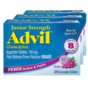 Advil Junior Forza Chewable Ibuprofen Pain Reliever e Fever Riduttore, Ibuprofene per bambini per sollievo dal dolore, Uva - 24 compresse (Pack of 3)