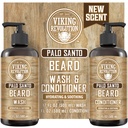 Viking Revolution Palo Santo Beard Wash and Beard Condizionatore Set con olio di Argan e Jojoba - Ammorbidisce e rinforza - Natural Palo Santo Scent - Shampoo di barba con estratto di radice di Ginseng (17 oz)