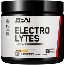BARE PERFORMANCE NUTRITION BPN Electrolytes Hydration Drink Mix | Polvere di elettroliti senza zucchero | 500mg Sodio per porzione | Naturally Sweetened | Mango, 50 Serve