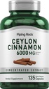 Piping Rock Ceylon Cinnamon Capsule 6000mg | 135 Count | Integratore di erbe aromatiche concentrato | per gli uomini e le donne | Non OGM, Gluten Free