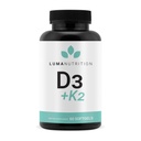 Luma Nutrition D3 + K2 Vitamin 10000 IU - Integratore di salute di ossa e cuore - Supporto immunitario di massima resistenza e assorbimento di calcio - 60 Softgels