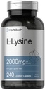 Horbäach L-Lysine Supplement 2000mg | 240 Caplets | Free Form L-Lysine Hydrochloride | Vegetariano, Non OGM, Gluten Free