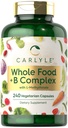 Carlyle Vitamina B Complex Whole Foods Blend | 240 capsule | Multivitaminico giornaliero per gli uomini e le donne | con B1, B2, B6, B12, Folate, Niacin e L-metilfolato | Non OGM & Integratore Vegetariano