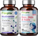 B-3 Nicotinamide 500 mg 180 Vcaps - Hair Skin e Nails 180 Caplets 10000 mcg Biotina - Nicotinic Amide Niacin Natural Flush-Free Vitamin Formula - Supporta la salute delle cellule della pelle