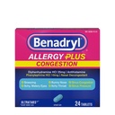 Benadryl Allergy Plus Congestion Ultratabs, Medicina con Difenidramina HCl Antistamina & Phenylephrine HCl Decongestant nasale, Allergy & Sinus Congestion Relief Tablets, 24 ct
