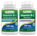 Best Naturals Vitamina B1 come Thiamine Mononitrate 500 mg & Vitamina B2 (Riboflavin) 400mg