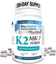 Bio Assorbimento Vitamina K2 MK-7 Supplemento forma. 100 mcg. Fornitura di 200 giorni (200 capsule vegetali).