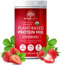 Fragola - Polvere proteica basata sulle piante, Miscela proteica, Polvere proteica con vitamine e minerali, 20g di proteine, & Profilo di amminoacidi completo, Polvere proteica vegana
