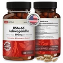QuotidianoNutra KSM-66 Ashwagandha 600mg Estratto di radice organica - Supplemento ad alta potenza con 5% Withanolides | Allevia la stanchezza, Supporta il rilassamento, la messa a fuoco, l'energia e la crescita muscolare (60 capsule)