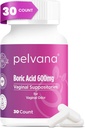 Pelvana Boric Acid Suppositories for Women 30 Count - for Vaginal Odor & Freshness, Feminine Hygiene & Wellness - Terze Parti Verified & Bottled in USA - Feminine Health Odor Solution