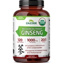 Zazzee USDA Organic Red Korean Panax Ginseng 20:1 Extract, 1000 mg, 5% Ginsenosides, 120 capsule vegane, Standardized e Concentrated 20X Root Extract, 100% Vegetariano, All-Natural, Made in the USA