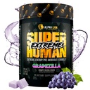 ALPHA LION Superhuman Extreme High Stim Pre Workout Powder, Beta Alanine, L-Taurine & 356mg Tri-Source Caffeina per l'Energia Sostenuta, Nitric Oxide & Citrulline per Pompa (21 Serve, Sapore di Uva)