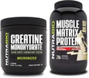 NutraBio Creatina monoidrato, non aromatizzato, (150 g) e polvere proteica matrice del muscolo, (Vanilla) supplemento Bundle – energia muscolare, crescita massima, recupero e resistenza