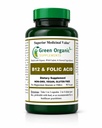 Integratori organici verdi (Pack-1) Vitamina B12 & Acido Folico, 1000mcg, 90 VCaps, Fatto a mano, Vegan, Non OGM, Supporti Funzionamento del sistema nervoso, e L'integrità della pelle, Capelli e fegato