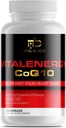 Vitalenergy CoQ10 Ubiquinone 200mg, 30 Capsule, Supporta la salute cardiovascolare, la produzione di energia cellulare e antiossidante, bianco/rosso/nero