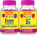 Wellye ferro + vitamina C bambini + vitamina D3 bambini, Gummies Bundle - Grande degustazione, supplemento di vitamina, senza glutine, OGM libero, pancia masticabile