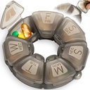 Organizzatore di pillole settimanali tondi, gommato TPU, contenitore di viaggio 7 giorni, con 7 grandi scomparti, grande per le vitamine e i supplementi giornalieri, carino caso di pillole con grandi lettere e braille (Grey)