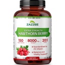 Zazzee Extra Forza Hawthorn Berry 20:1 Estratto, 8000 mg di resistenza, 2% Vitexin, 150 capsule vegane, 5 mesi di fornitura, Concentrato e standardizzato Potent 20X estratto, Non-OGM e All-Natural