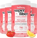 Bellway Super Fiber Powder + Collagen (4 Pack), Polvere senza zucchero Psyllium Husk con Peptidi di collagene per la salute del fegato, pelle sana, unghie, ossa e giunti, limonata di fragola (45,84 oz)