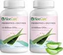 AloeCure Daily Probiotics 10 miliardi di CFU per il supporto digestivo 8 Strains, 6 Prebiotici e enzimi - Supplemento digestivo con Bromelain per le donne e gli uomini - Gut Support, Rilievo digestivo, 30 Caps x 2btls