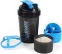 Shaker Bottiglia - Protein Shaker Cup con scomparti di stoccaggio - Bottiglie di allenamento a prova di perdite con Mixer per miscelatore di liscio-500ML/16oz (BLUE & BLACK)