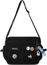 Borsa a tracolla di moda con gli accessori carino Nylon Casual Messenger Bag con Pendant Lightweight Handbag Travel Daypacks (nero)